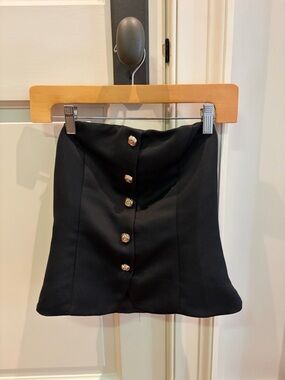 Black Button-Front Strapless Top